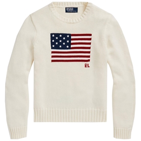 Polo Ralph Lauren Flag Cotton Crewneck Jumper, Cream